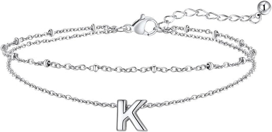 FaithHeart Initial Ankle Bracelets for Women, Waterproof 14k Gold Plated Initial Anklets Non Tarnish Stainless Steel Layered Anklet Summer Beach Foot Jewelry