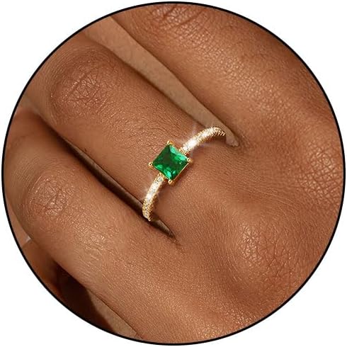SOLEVAN Birthstone Gold Rings for Women Non Tarnish 14K Gold Plated Stackable Cubic Zirconia Thumb Rings Dainty Cute Emerald Eternity Band Pinky Ring Engagement Wedding Promise Rings Jewelry Gifts