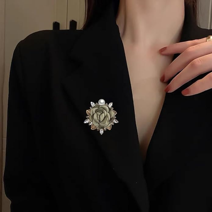 Elegant Rose Flower Brooch Pin for Women Men Wedding Party Gentleman's Essentials Handmade Imitation Crystal Pearl Fabric Flower Lapel Pin Dress Suit Accessories Boutonniere Ideas Gift