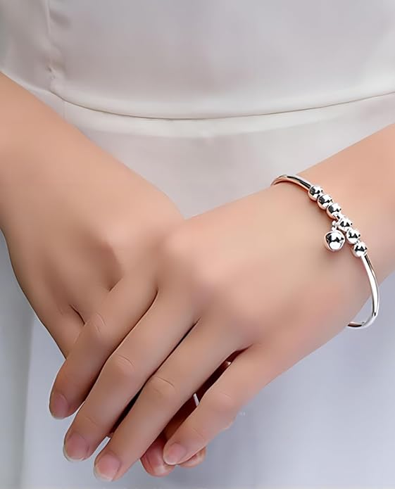 S925 Silver Bangle Bracelet for Women, Elegant Women‘s Sterling Silver Bracelet Bangle Adjustable 6.4-7.8 inches Small Size