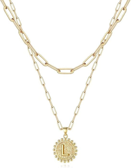 Ursteel Layered Initial Necklaces for Women, 14K-Gold-Plated Dainty Layering Paperclip Chain Necklaces for Women Jewelry