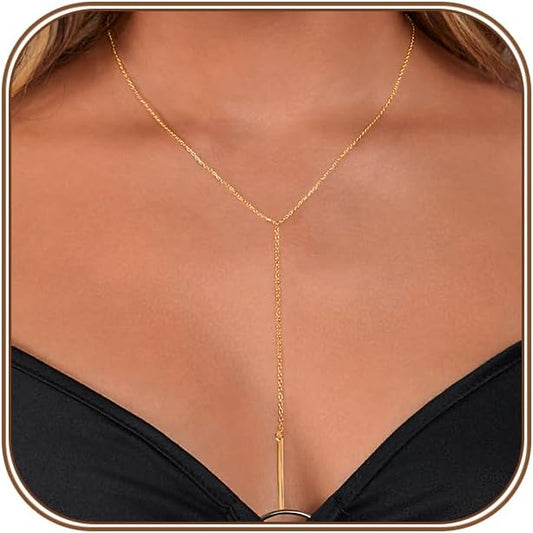HAXIYA Lariat Gold Necklace for Women Dainty Long Necklace 14k Gold Plated/Silver Y-Shaped Pendant Drop Chain Trendy Layered Pearl/Beaded/CZ Necklaces Simple Gold Jewelry For Women Gift