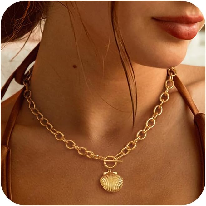 Freekiss Gold Layered Toggle Necklaces for Women: 14K Gold Plated Dainty Link Chain Necklaces Paperclip Cuban Rope Adjustable Choker T-Bar Toggle Clasp Chunky Necklace for Women Trendy Jewelry