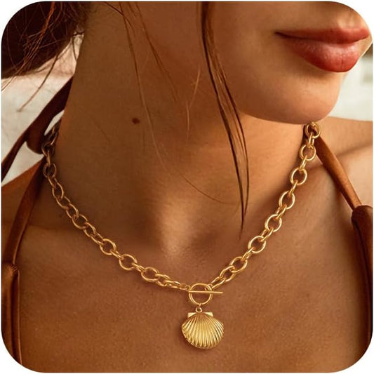 Freekiss Gold Layered Toggle Necklaces for Women: 14K Gold Plated Dainty Link Chain Necklaces Paperclip Cuban Rope Adjustable Choker T-Bar Toggle Clasp Chunky Necklace for Women Trendy Jewelry