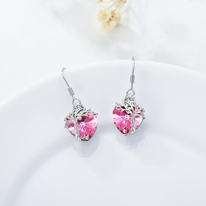 TOUPOP Tree of Life Earrings 925 Sterling Silver Family Tree Dangle Drop Earrings Crystal Jewelry Birthday Christmas Gifts for Women Her