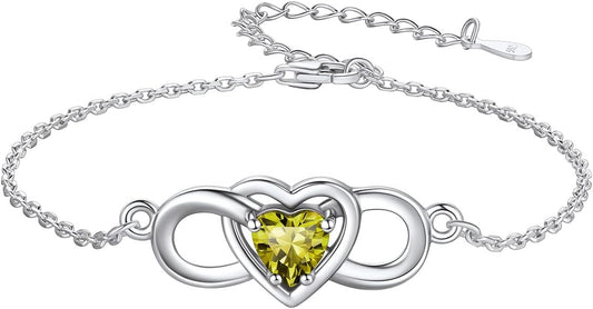 Custom4U Personalized Infinity Love Symbol Link Bracelets for Women 925 Sterling Silver Birthstone Bracelet Adjustable Engraved Chain Christmas Mother's Day Birthday Jewelry Gifts for Mom Her
