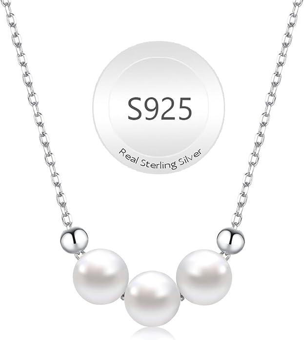 Pearl Necklace for Women 925 Sterling Silver Single Pearl Jewelry with Shell Pearl Pendant - Dainty Choker Necklace Suitable for Anniversary, Wedding, Birthday Gifts