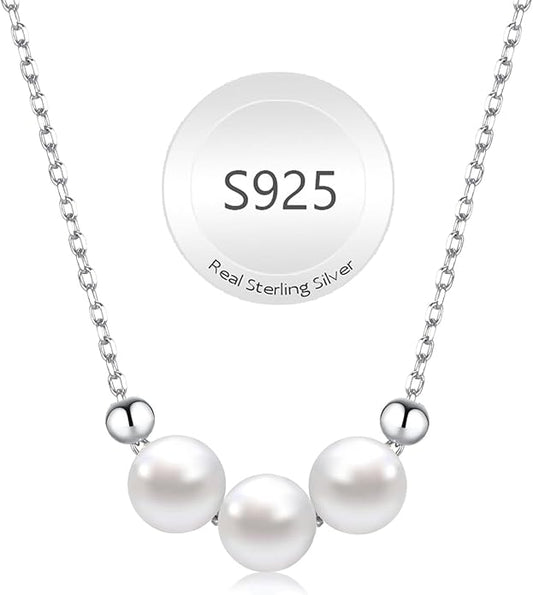 Pearl Necklace for Women 925 Sterling Silver Single Pearl Jewelry with Shell Pearl Pendant - Dainty Choker Necklace Suitable for Anniversary, Wedding, Birthday Gifts