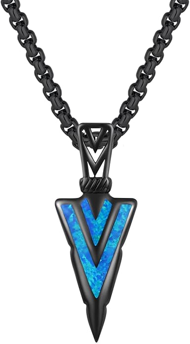PCTJYFU Arrowhead Necklace 925 Sterling Silver for Women Men Pendant with Blue Opal/Abalone Shell/Turquoise Black Gold Plating Protective Symbol Jewelry Adjustable Chain Gift for Him Her