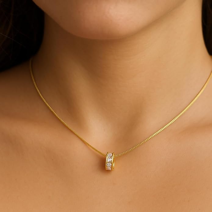 Cerulenne 14K Gold Plated Diamond Pendant Necklace for Women, Dainty Paperclip Chain Choker, Cute Small Waist Pendant, Simple & Trendy Gold Jewelry Gift