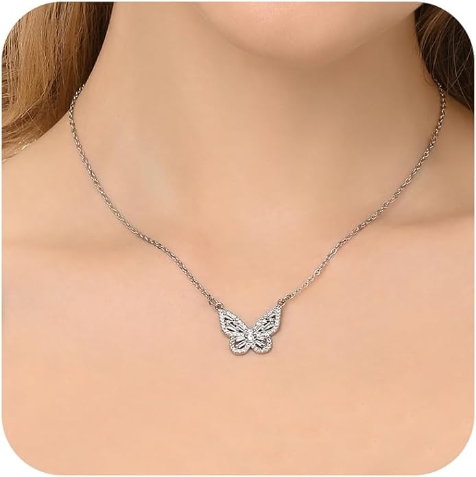 Dainty Gold Butterfly Bow Necklace for Women,18k Gold Plated Choker Necklaces for Women Waterproof & Daily & Simple, Gold Jewelry for Women
