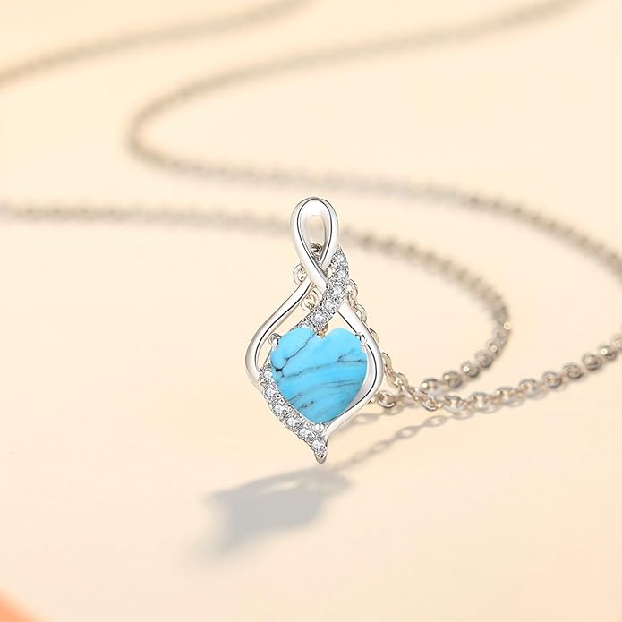 FANCIME 14K Solid White Gold Infinity Heart Birthstone Necklace for Women with Diamond Pendant Birthday Gifts for Mom Women Sterling Silver Chain 16" + 2" Extender
