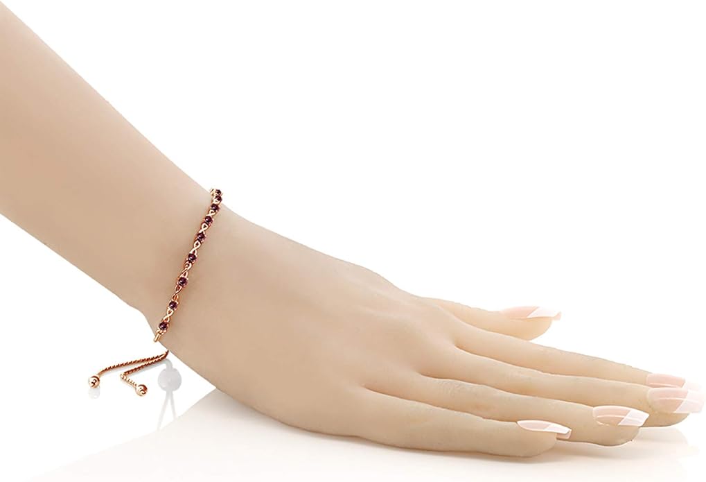 Gem Stone King Round Gemstone Birthstone Tennis Bracelet For Women | 925 Sterling Silver | 2.5MM Round | Fits Up To 9 Inch Wrist | Adjustable Bolo Bracelet For Women | Easy-On Easy-Off