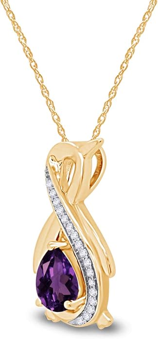 Infinity Penguin Pendant Necklace for Women, 14K Gold Over Sterling Silver with Pear & Round Cut Simulated Birthstone & White Diamond Accents, Dainty Animal Jewelry Gift with 18" Chain
