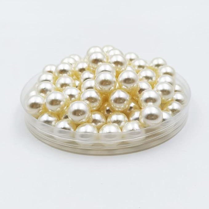 INSPIRELLE 340pcs 12mm Ivory Polished ABS Undrilled Art Faux Pearls for Vase Fillers, No Hole Makeup Beads to Hold Brush Lipstick, Imitation Round Pearl Beads for Table Scatter Home Wedding Decoration