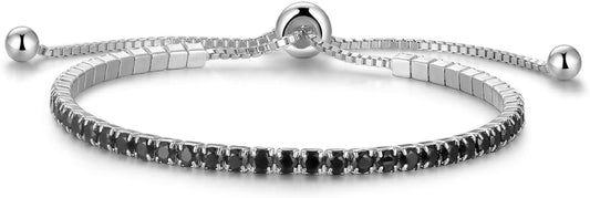 Sterling Silver Birthstone Tennis Bracelets for Women 2.5mm Tennis Bolo Bracelet Fashion Jewelry Birthday Gifts for Women Mom Wife | Adjustable Size 9"