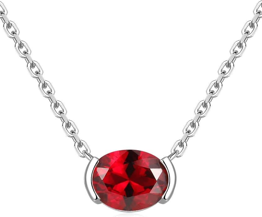 CYW Moissanite/Ruby/Sapphire/Emerald Dainty Pendant Necklace for Women, Novelty Design, Really Authentic Solid 925 Sterling Silver, 16"/18"/20" Adjustable, Birthday Anniversary Valentines Gift
