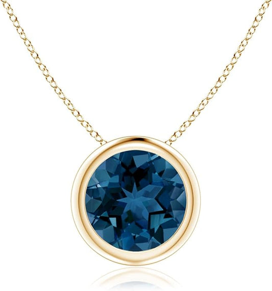 Angara Natural London Blue Topaz Solitaire Pendant for Women | Round Blue Topaz Pendant Necklace in 14K Solid Gold/Silver/Platinum With 18" Chain | December Birthday, Gemstone Jewelry Gift