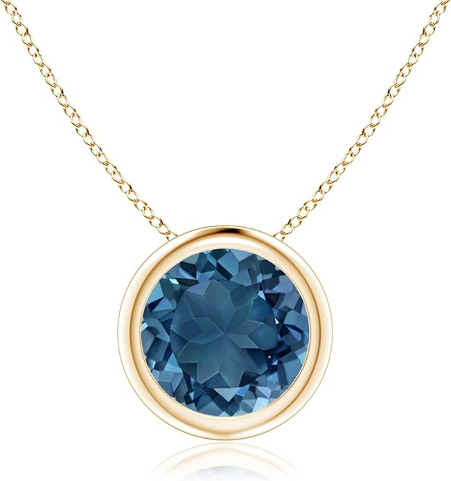 Angara Natural London Blue Topaz Solitaire Pendant for Women | Round Blue Topaz Pendant Necklace in 14K Solid Gold/Silver/Platinum With 18" Chain | December Birthday, Gemstone Jewelry Gift
