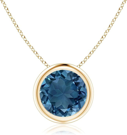 Angara Natural London Blue Topaz Solitaire Pendant for Women | Round Blue Topaz Pendant Necklace in 14K Solid Gold/Silver/Platinum With 18" Chain | December Birthday, Gemstone Jewelry Gift