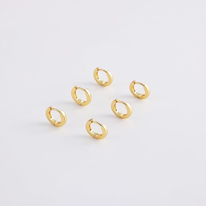 Gacimy 3 Pairs Small Gold Huggie Hoop Earrings Set, 14K Gold Plated Hypoallergenic Huggies for Women, Multiple Piercings