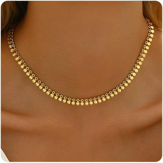 Gold Chain Necklace for Women 18K Gold Plated Stainless Steel Necklace Dainty Star Cross Heart Choker Chains Simple Delicate Minimalist Trendy Jewelry