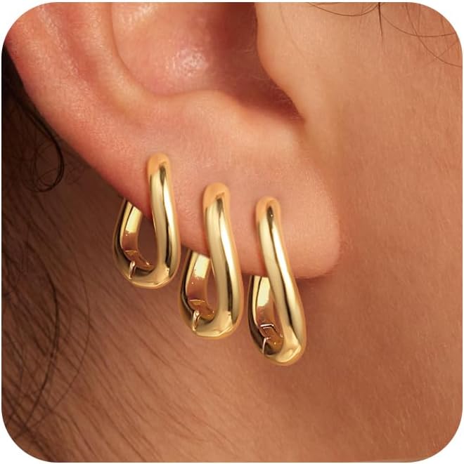 Hoop Earrings for Women 14K Gold Plated/Silver Hoops Simple Knot Huggie Small Hoop Earrings Set Trendy Hoops Everyday Wear Earrings for Women Jewelry