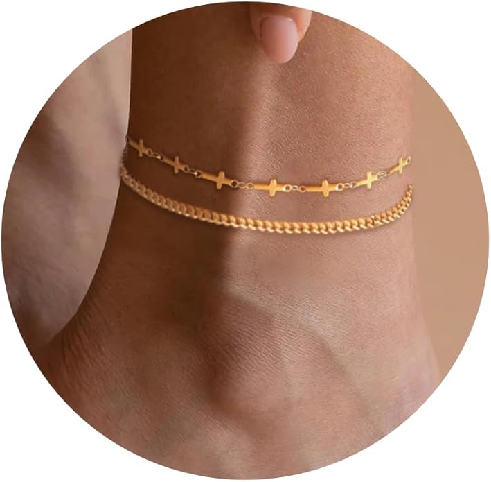 Sterling Silver Anklet Bracelets for Women Waterproof, 925 Sliver Plated CZ & Heart Charm Dainty Layer Anklets for Women Trendy, Simple Chain Anklets Set Gifts for Women, Jewelry Gifts for Her Women Mom Wife Girlfriend