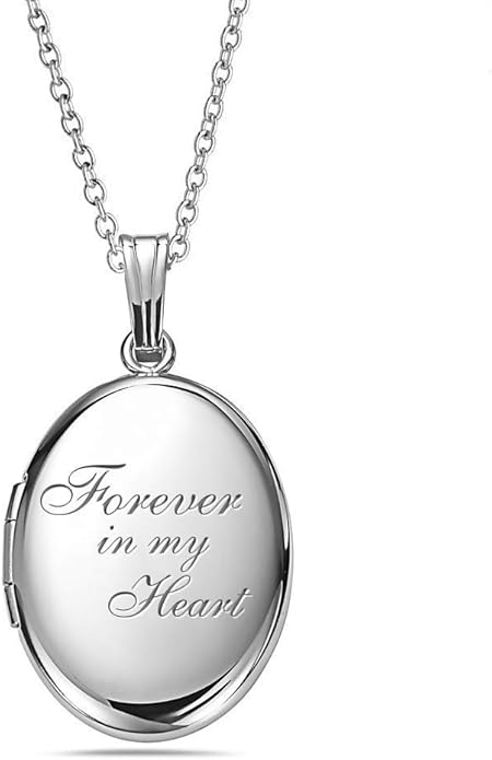 PicturesOnGold.com Sterling Silver & Yellow Gold Filled Oval Forever in My Heart Locket Necklace for Women with 18 Inch Chain