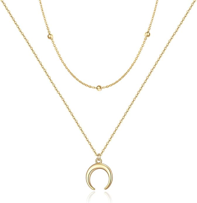 Turandoss Dainty Layered Choker Necklace, Handmade Y Pendant Necklace Multilayer Bar Disc Necklace Adjustable Layering Choker Necklaces for Women