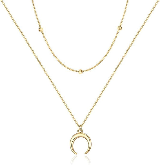 Turandoss Dainty Layered Choker Necklace, Handmade Y Pendant Necklace Multilayer Bar Disc Necklace Adjustable Layering Choker Necklaces for Women