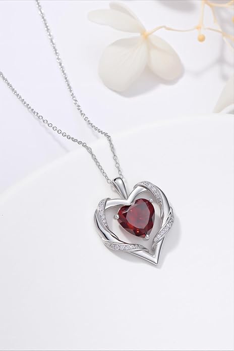 WINNICACA Birthday Gift for Mom Heart Necklace for Women 925 Sterling Silver Birthstone Necklace Jewelry Gift for Women Wife Her Girlfriend Sister