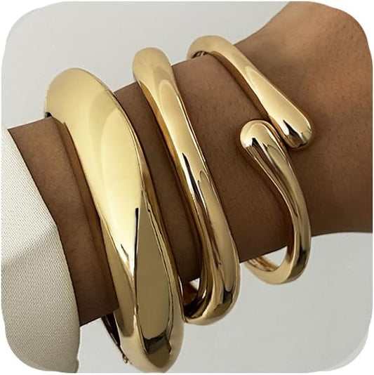 Rainhonor Chunky Gold Bangles Bracelets for Women Gold Cuff Bracelet Set Waterproof Non Tarnish Stack Bracelet for Women Gifts