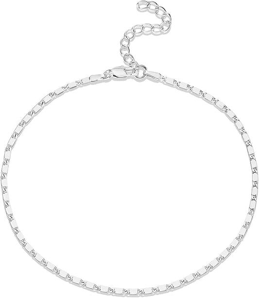 PAVOI 14K-18K Gold Plated Charm Link Flat Gold Anklets for Women | Beaded Marina Link Mariner Paperclip Snake Chain Jewelry Anklets