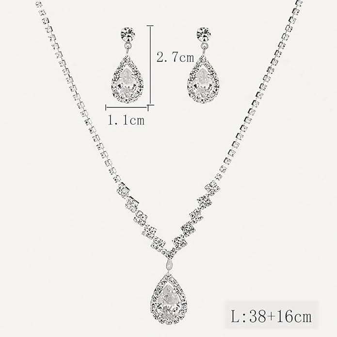 JczR.Y Rhinestone Tennis Necklace Earring Set Zircon Crystal Teardrop Pendant Necklaces Rhinestone Bridal Necklace Earrings for Women Wedding Gowns Prom Statement Jewelry Set