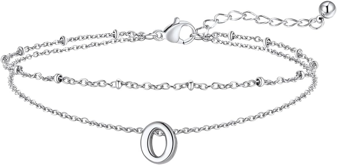 FaithHeart Initial Ankle Bracelets for Women, Waterproof 14k Gold Plated Initial Anklets Non Tarnish Stainless Steel Layered Anklet Summer Beach Foot Jewelry
