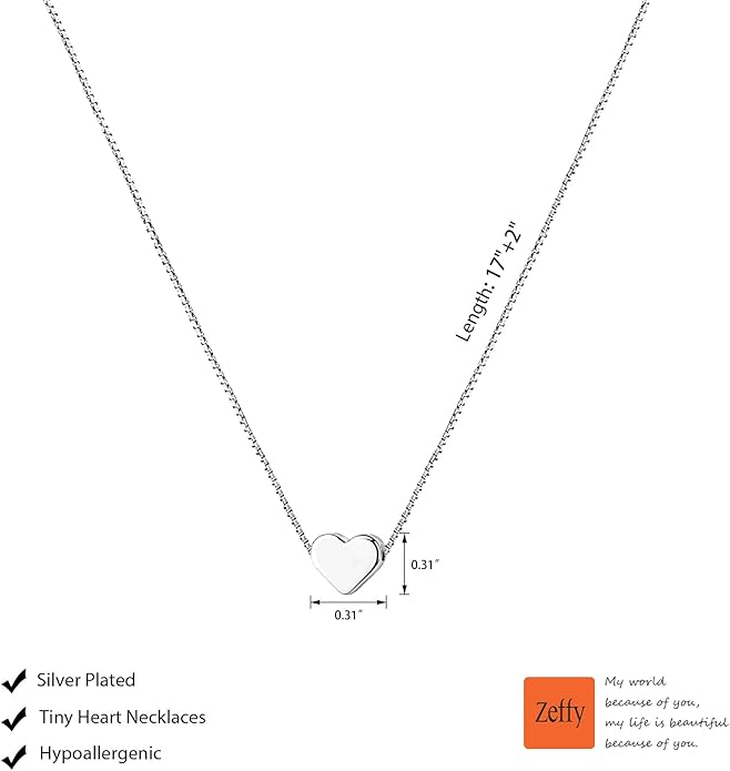 Zeffy Dainty Gold Heart Necklace for Women Trendy 14K Gold/Silver Plate Cute Heart Pendant Choker Necklaces Gold Love Heart Chain Necklace for Women Dainty Gold Jewelry Gifts for Women