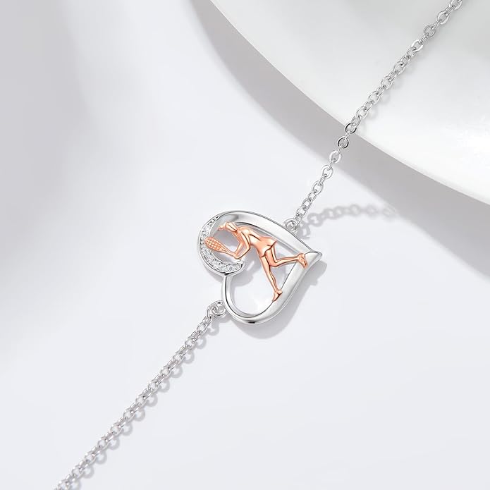 Volleyball/Tennis/Golf Bracelet 925 Sterling Sliver Heart Sports Bracelets Jewelry Gifts for Women Mom Lover Player