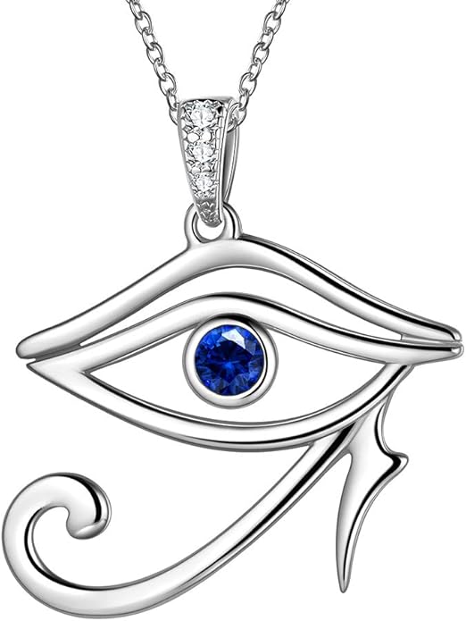 Jewmon Egyptian Eye of Horus Necklace for Women 925 Sterling Silver Blue Eye Pendant Necklace Horus Eye of Ra Necklace Ancient Egyptian Jewelry for Women
