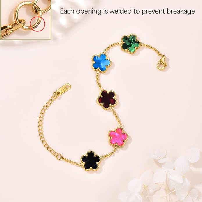 18K Gold-Plated Four Leaf Clover Bracelet for Women,Adjustable lucky Bracelet Set Jewelry Gift-Hypoallergenic Charm for Birthdays, Wellness & Daily Wear