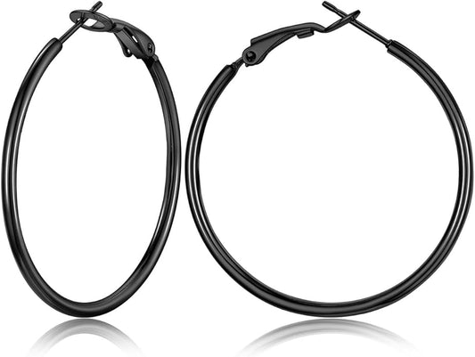FOCALOOK 14K Gold Plated Lightweight Large Hoops| 2mm Thin Hoop Earrings for Women 30/40/50/70/100mm