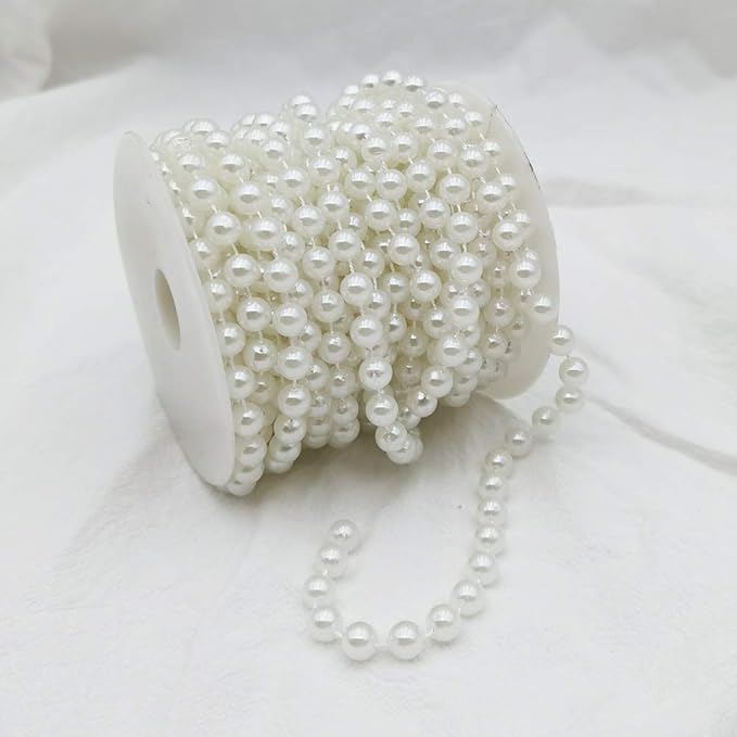 INSPIRELLE 8MM Ivory Faux Pearl Beads 10M Garland Pearl Bead Roll Strand for Wedding Party Decoration