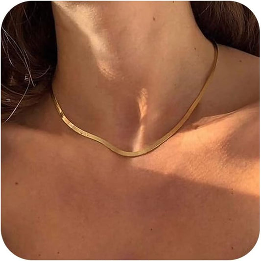 Tewiky Layered Necklaces for Women Non Tarnish- Chunky 14k Gold Plated Herringbone/Snake/Rope/Box/Cuban Link Chain for Women Waterproof Layering Stack Choker Necklace Trendy Dainty Tarnish Free Jewelry Set