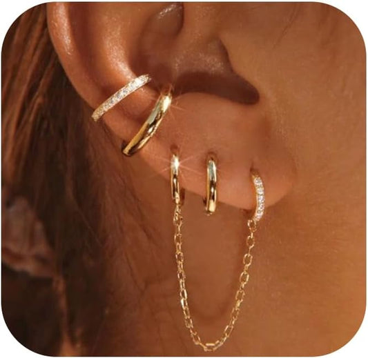 Small Gold Hoop Earrings Set for Women, 14K Gold Plated Lightweight Earrings Sets for Multiple Piercing, Hypoallergenic Huggie Gold Hoops Earrings for Women Jewelry