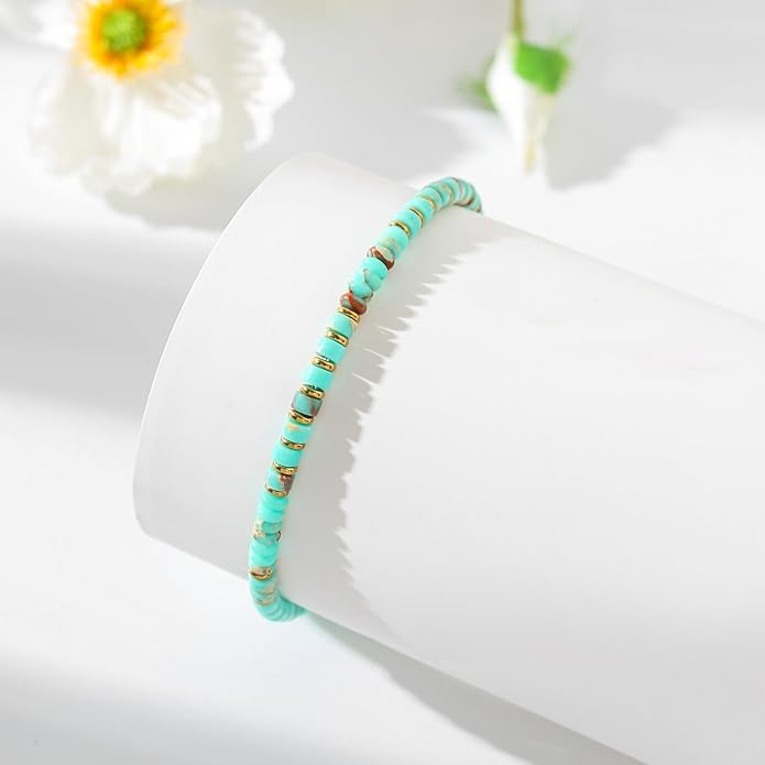 XIJIN Natural Stone Beaded Anklets for Women Handmade Beach Boho Turquoise Beads Ankle Bracelet Jewelry Gift for Her