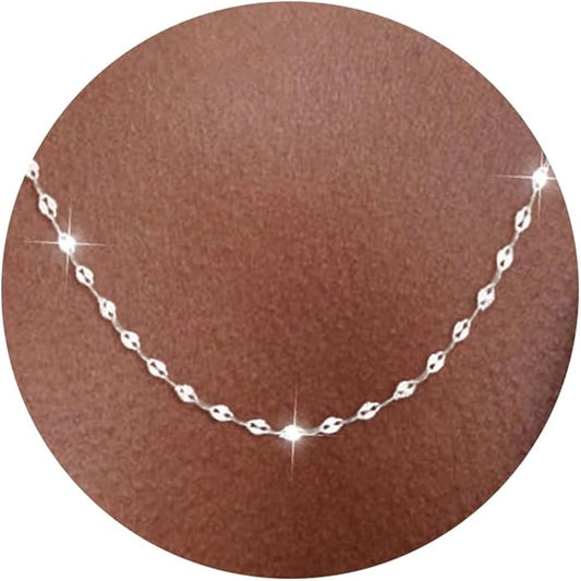 925 Sterling Silver Chain Necklace Link Chain Necklace for Women Simple Dainty 16K Gold Plated Necklace for Women Minimalist Waterproof Silver Necklace Trendy Jewelry Gifts