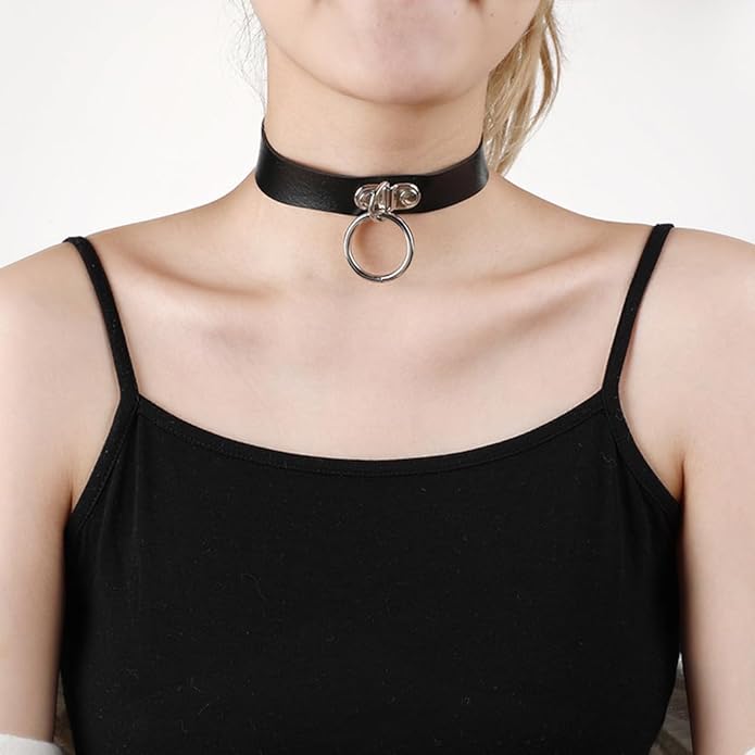 Gothic Choker Necklace Black Geometric Leather Collar Necklace Fashion Punk Jewelry for Women