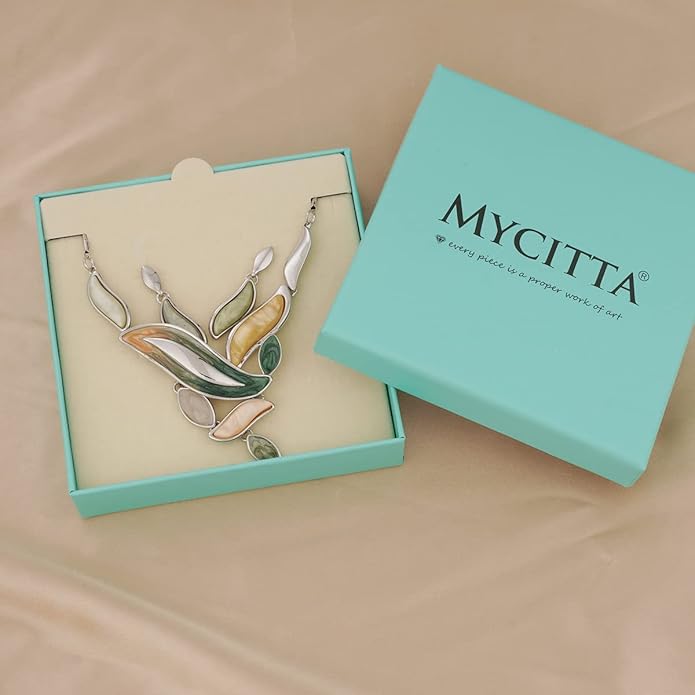 Vintage Chunky Statement Jewelry Set Retro Leaf Floral Geometric Bohemian Boho Bib Necklace Earring Set Fashion Costume Jewelry for Women Girls Wedding Party Prom Unique Gift