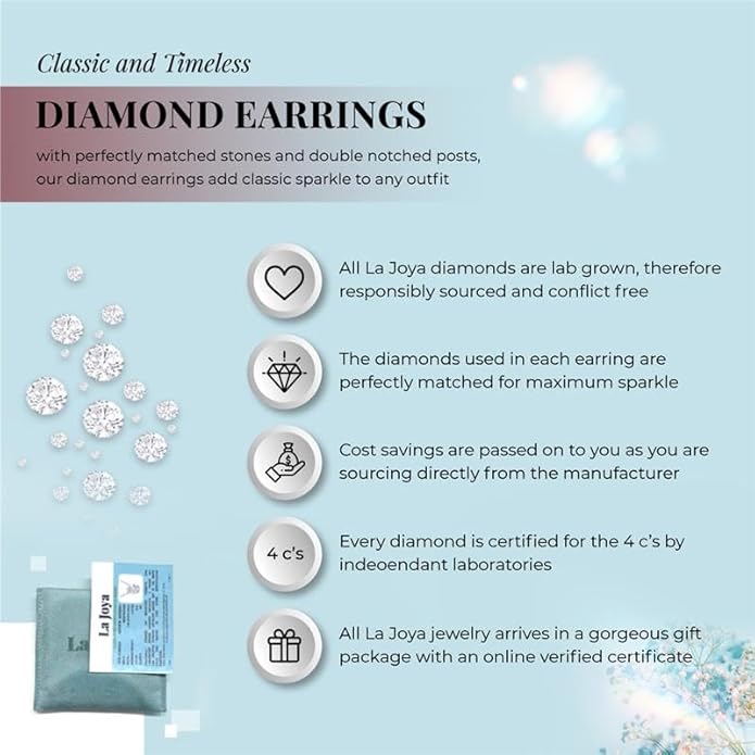 Martini Set Diamond Stud Earrings for Women | Lab Made Solid 10K White Gold Diamond Earrings | Sparkly Diamond Jewelry for Women