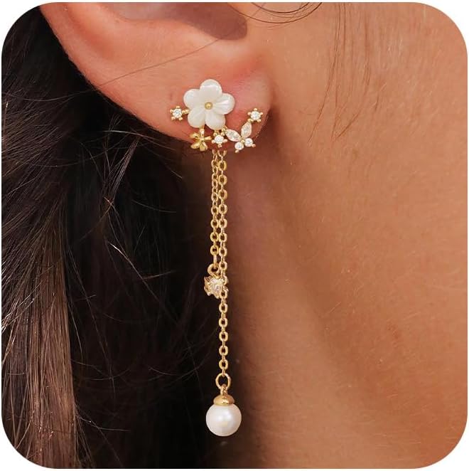 14K Gold Plated Butterfly Dangle Earrings for Women - Dainty, Trendy, Hypoallergenic CZ Drop Earrings - Simple Long Dangling Jewelry